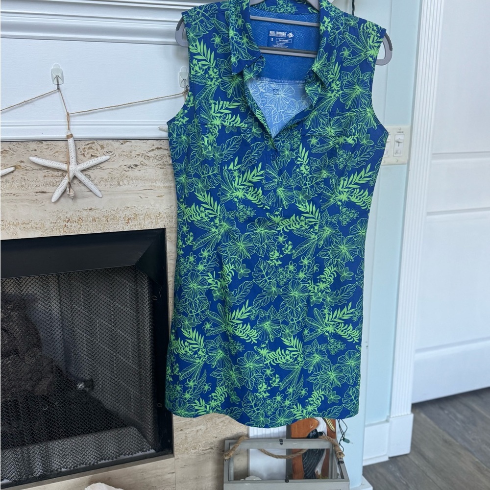 Reel Legends MARINER Blue Green Tropical Dri-fit Light Sleeveless Shirt Dress